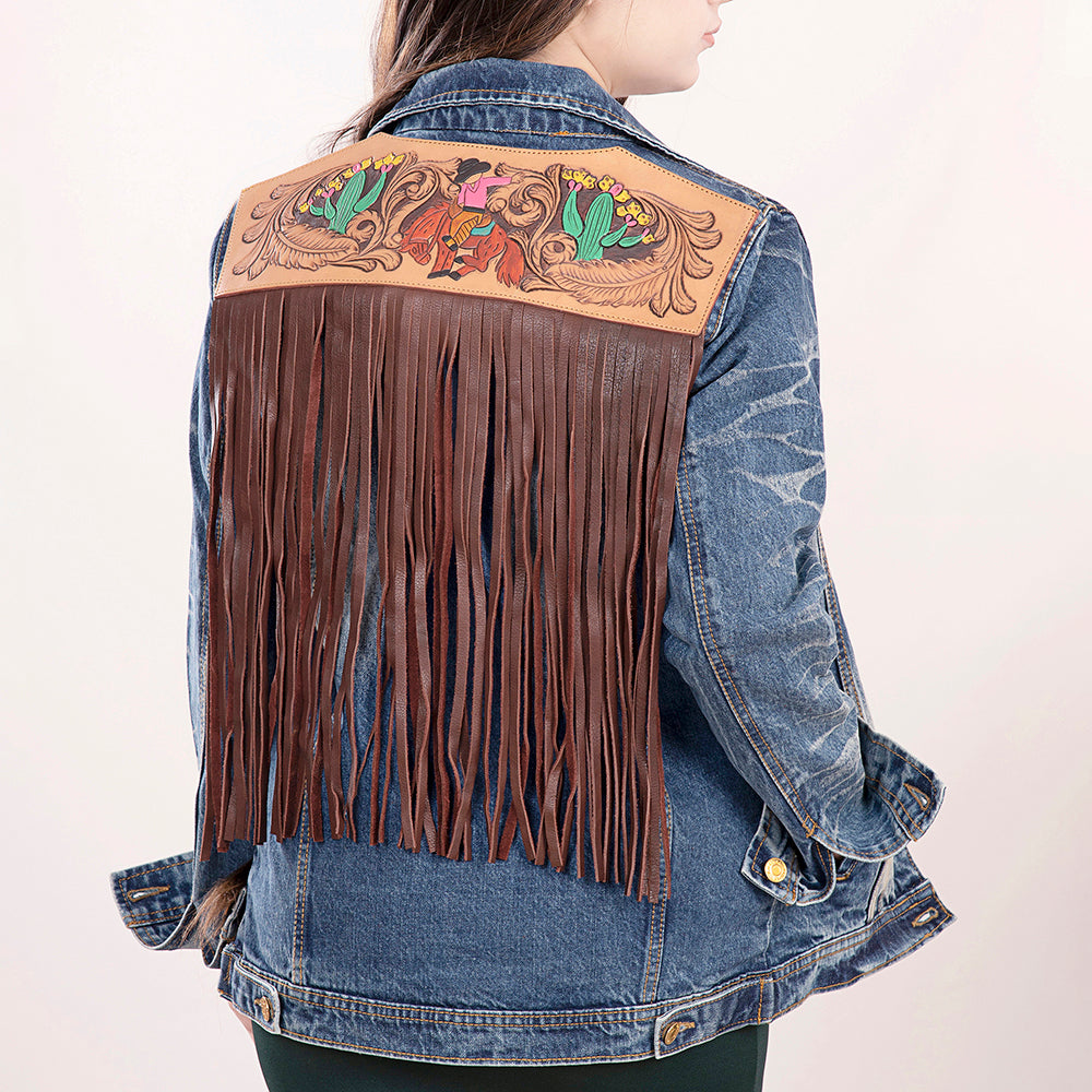American Darling Genuine leather Hand tooled carved Women 100% cotton Denim jacket dress ladies girl | Shirt for