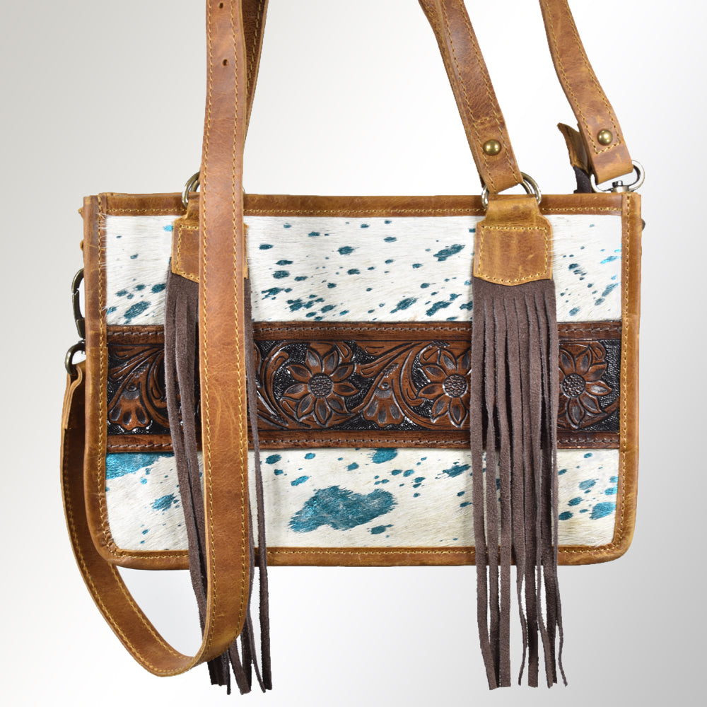 American Darling ADBG368ACTRQ Tote Hand Tooled Hair-On Genuine Leather Women Bag Western Handbag Purse