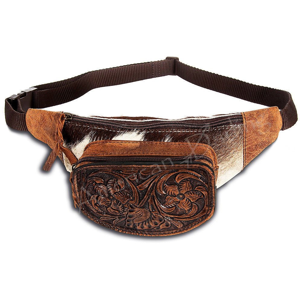 American Darling Fanny Pack Hand Tooled Hair On Genuine Leather Women Bag Western Handbag Purse| Western Fanny Pack Bag |