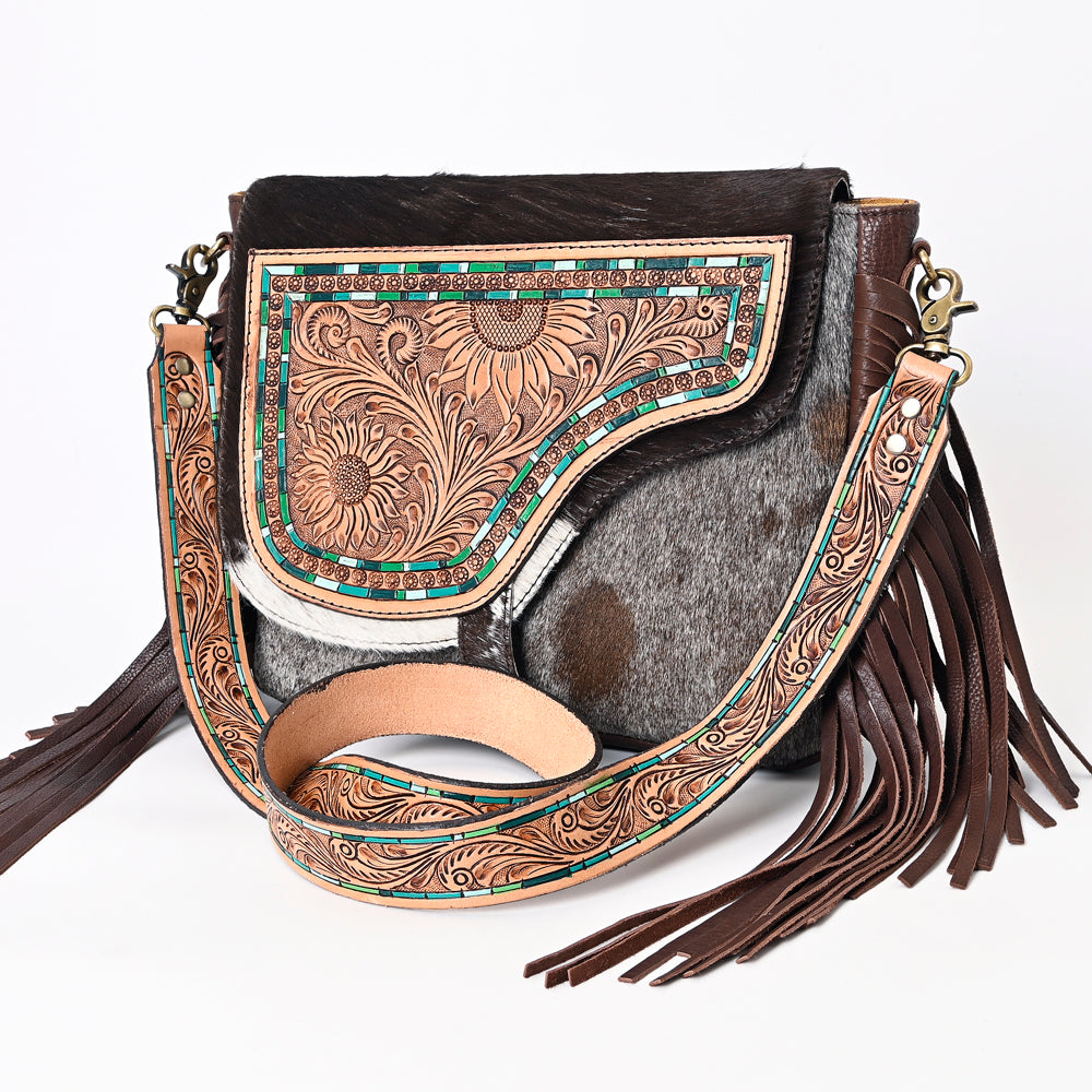 American Darling Messenger Hair on Hand Tooled Genuine Leather Western Women Bag Handbag Purse | Cute