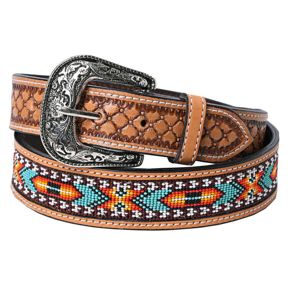 HILASON Western Genuine Leather Belt for Men Women Cowboy Cowgirl Handmade Unisex Full Grain Heavy Duty Tooled Beaded Belt
