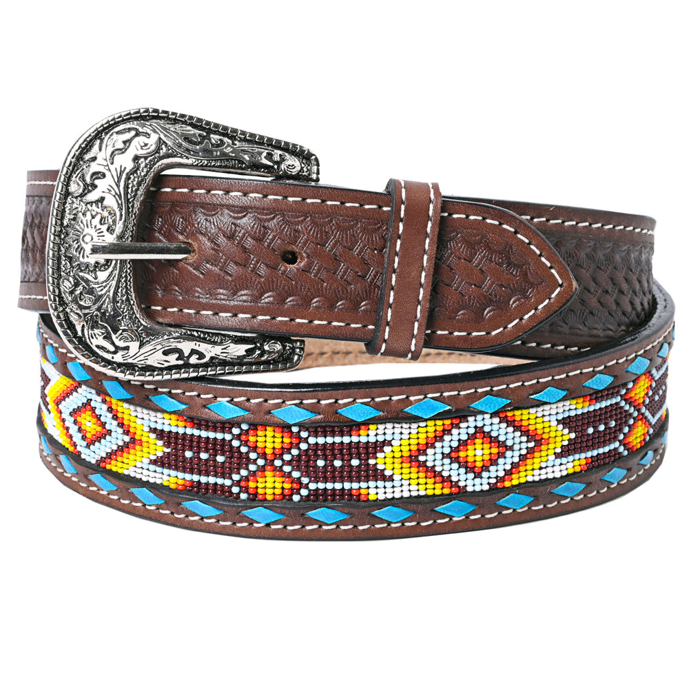 HILASON Western Genuine Leather Belt for Men Women Cowboy Cowgirl Handmade Unisex Full Grain Heavy Duty Tooled Beaded Belt