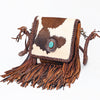 American Darling Messenger Bag Western Genuine Leather Handcrafted Purse with Fringes and Turquoise Stone