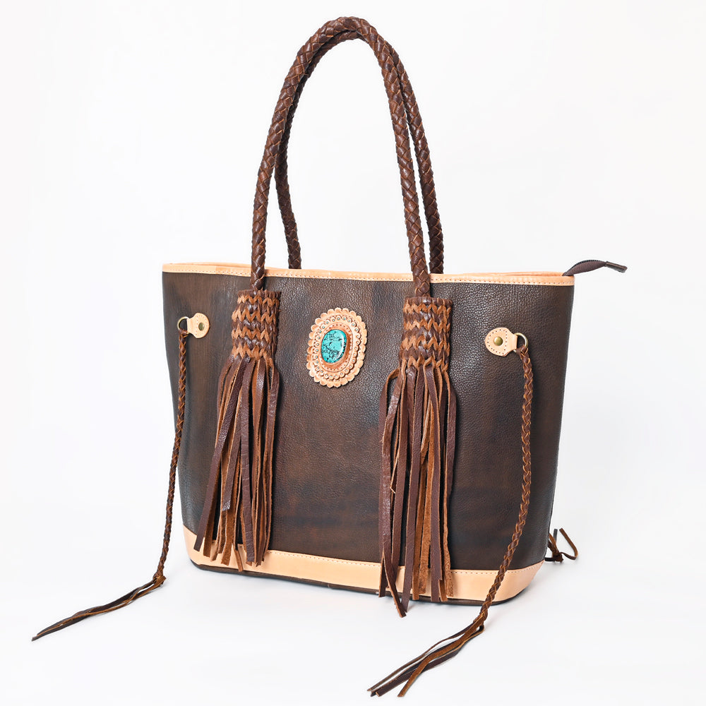 American Darling Tote Bag Western Genuine Leather Handcrafted Large Purse with Turquoise Stone, Fringes and YKK Zipper
