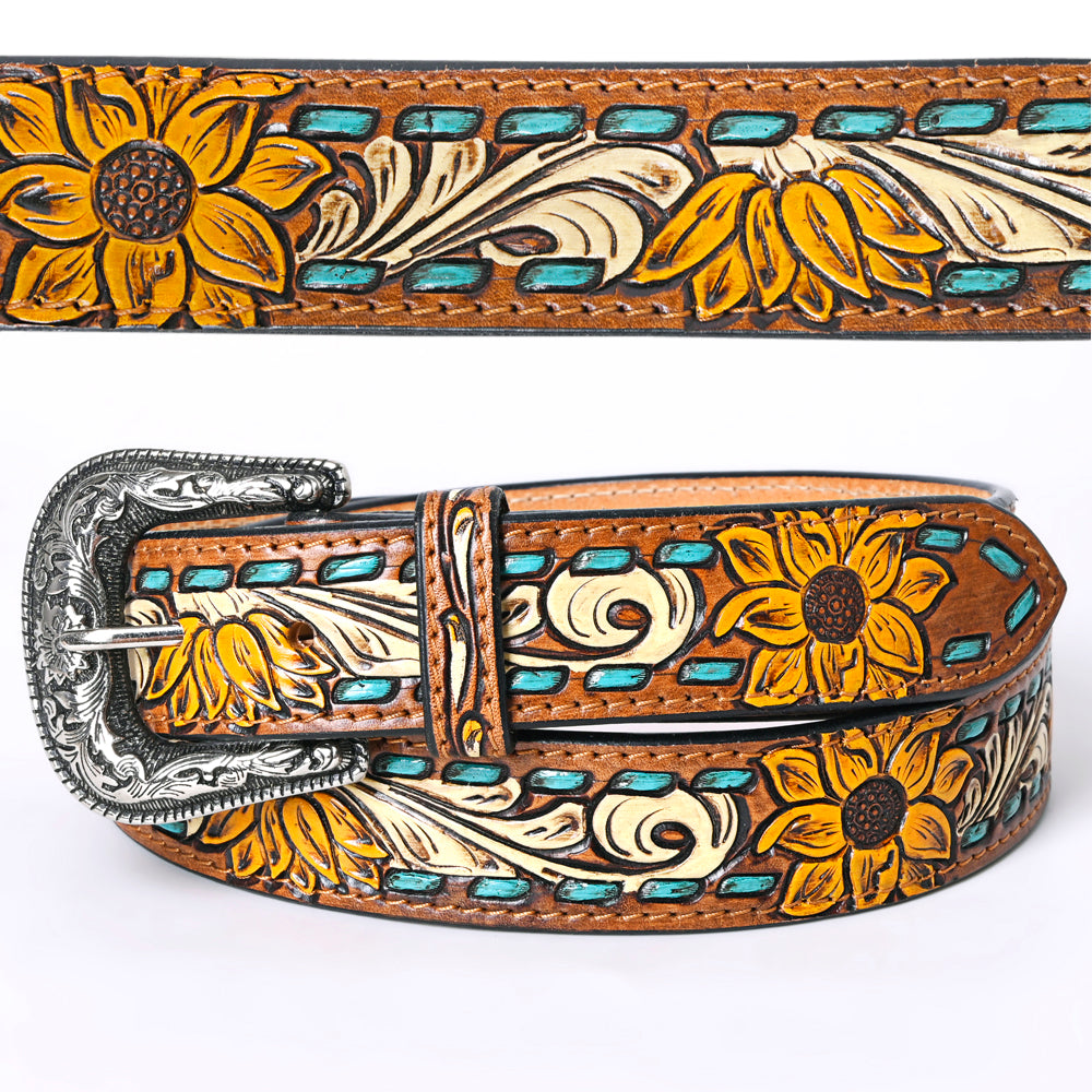 American Darling Beautifully Hand Tooled Tan Genuine Leather Belt Men and Women Western with Removable Buckle