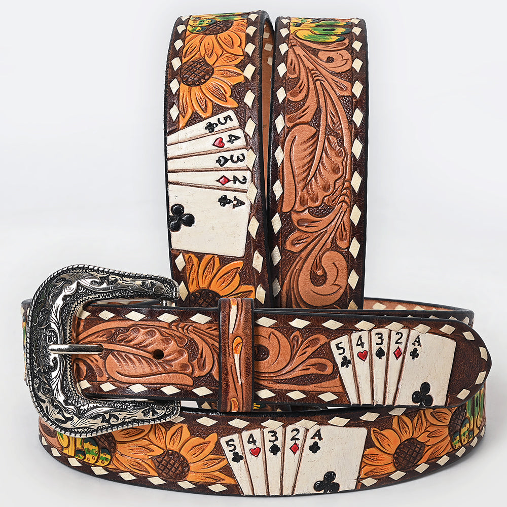 Beautifully Hand Tooled Painted Genuine American Leather Belt Men and Women