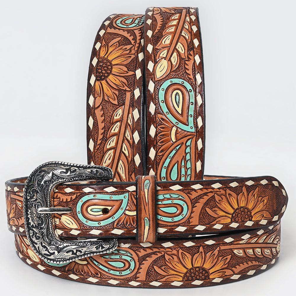 American Darling Beautifully Hand Tooled Tan Genuine Leather Belt Men and Women Western with Removable Buckle