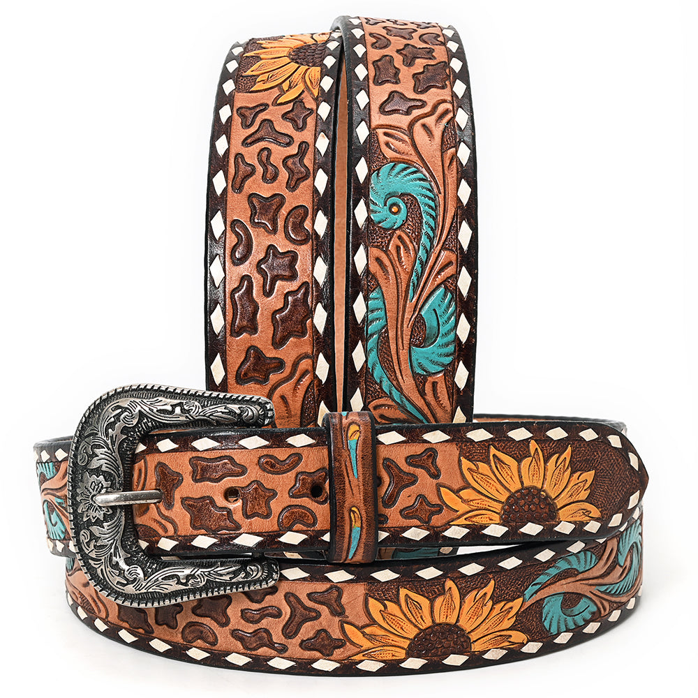 American Darling Beautifully Hand Tooled Tan Genuine Leather Belt Men and Women Western with Removable Buckle