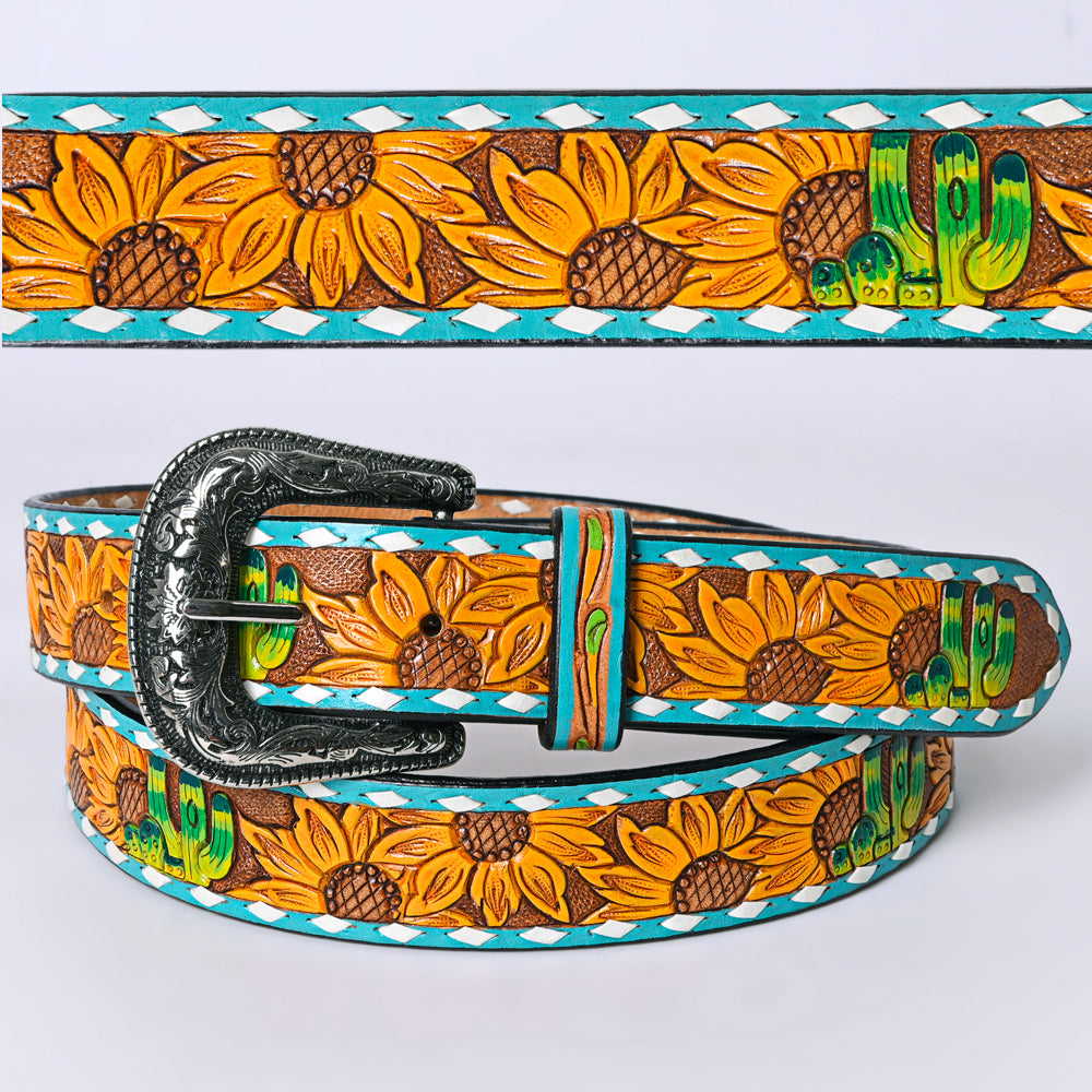 American Darling Beautifully Hand Tooled Tan Genuine Leather Belt Men and Women Western with Removable Buckle