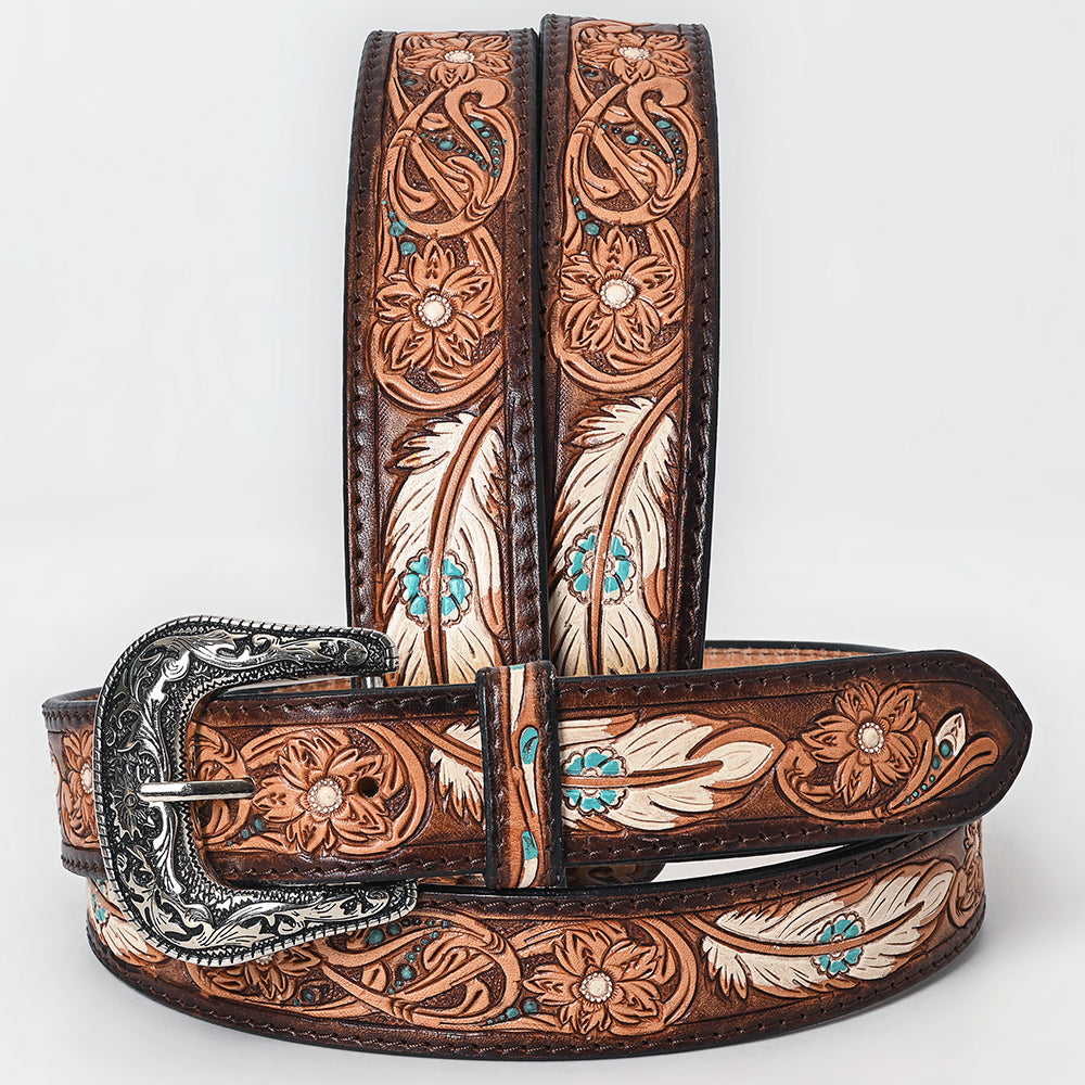 American Darling Beautifully Hand Tooled Brown Genuine Leather Belt Men and Women Western with Removable Buckle