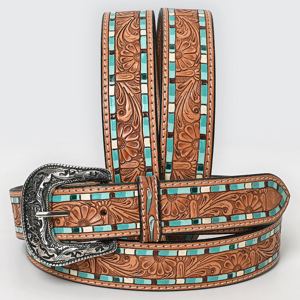 American Darling Beautifully Hand Tooled Brown Genuine Leather Belt Men and Women Western with Removable Buckle