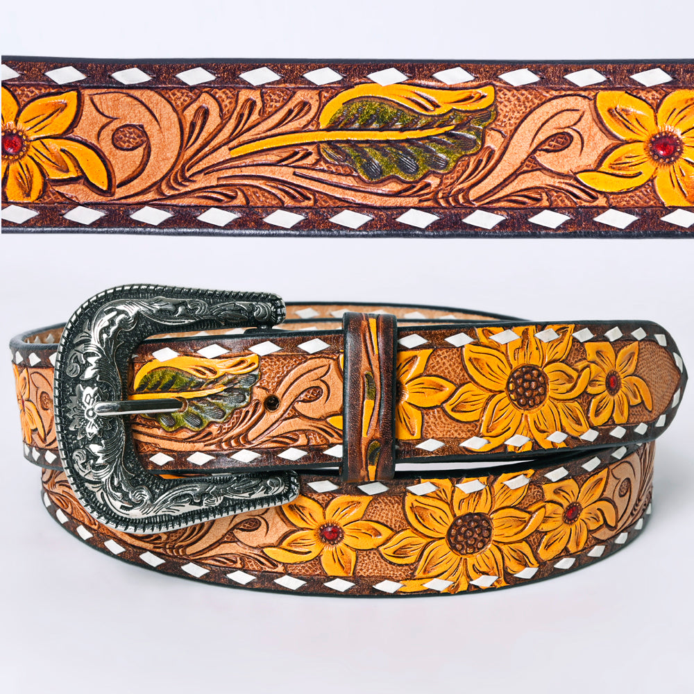 American Darling Beautifully Hand Tooled Brown Genuine Leather Belt Men and Women Western with Removable Buckle