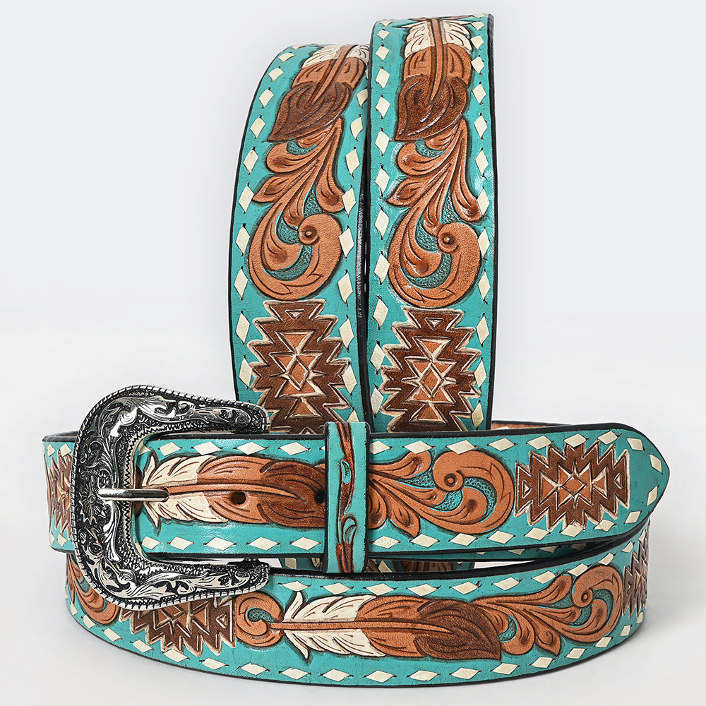 American Darling Beautifully Hand Tooled Brown Genuine Leather Belt Men and Women Western with Removable Buckle