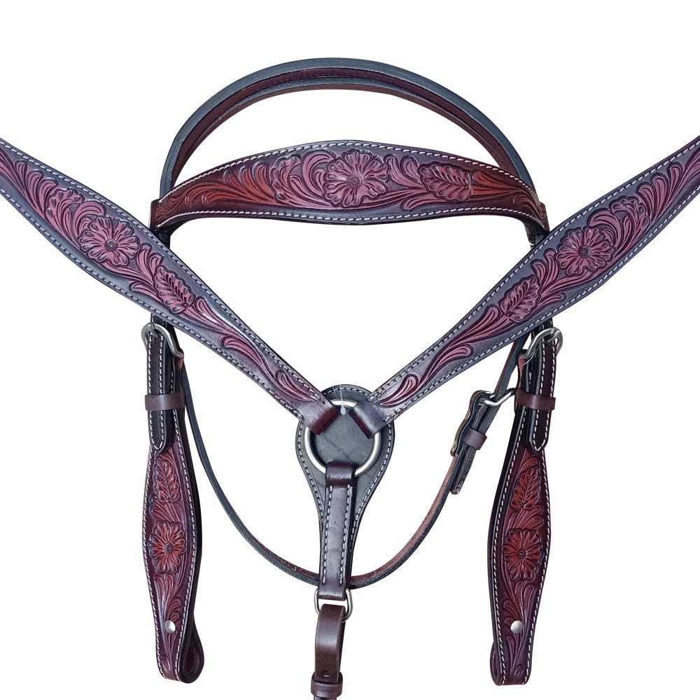 Western American Leather Hand Tooled Horse Tack Set Comfytack Brown