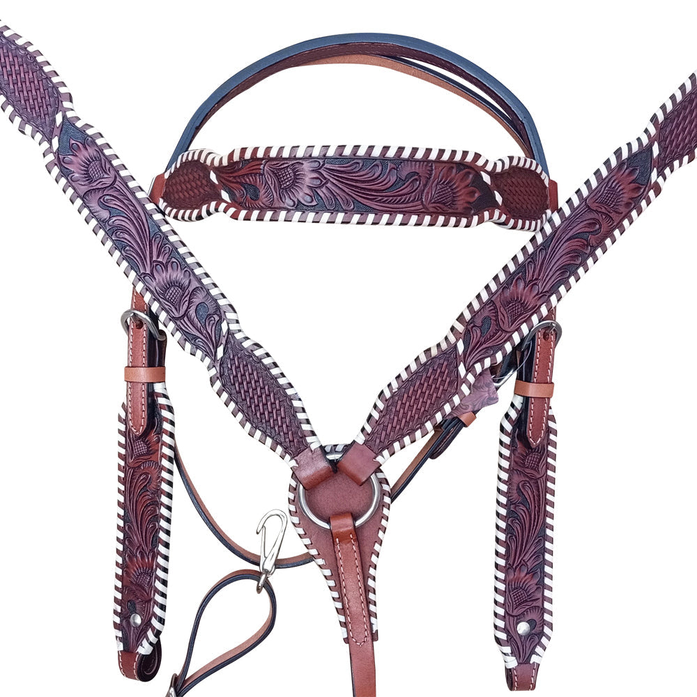 Western American Leather Hand Tooled Horse Tack Set Comfytack Brown