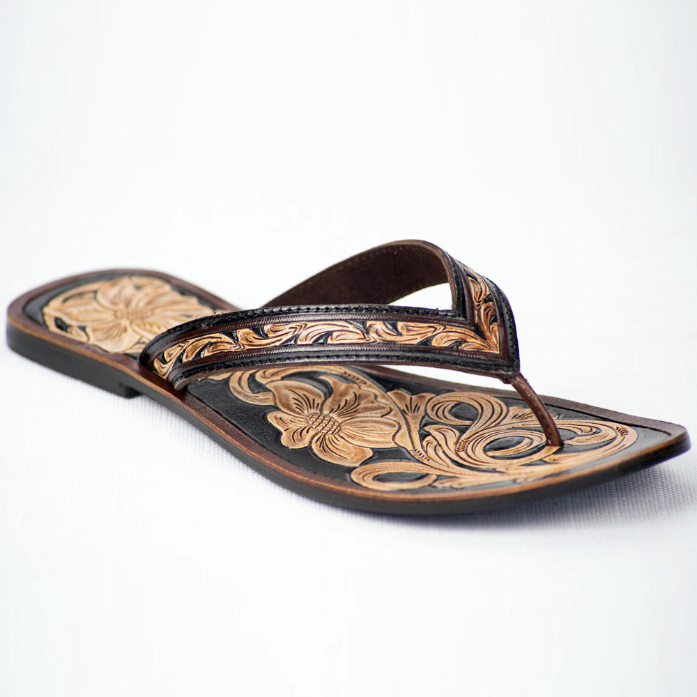 American Darling Adft101 Hand Tooled, Carved Genuine Leather Sandal Footwear Flip Flop | Tooled