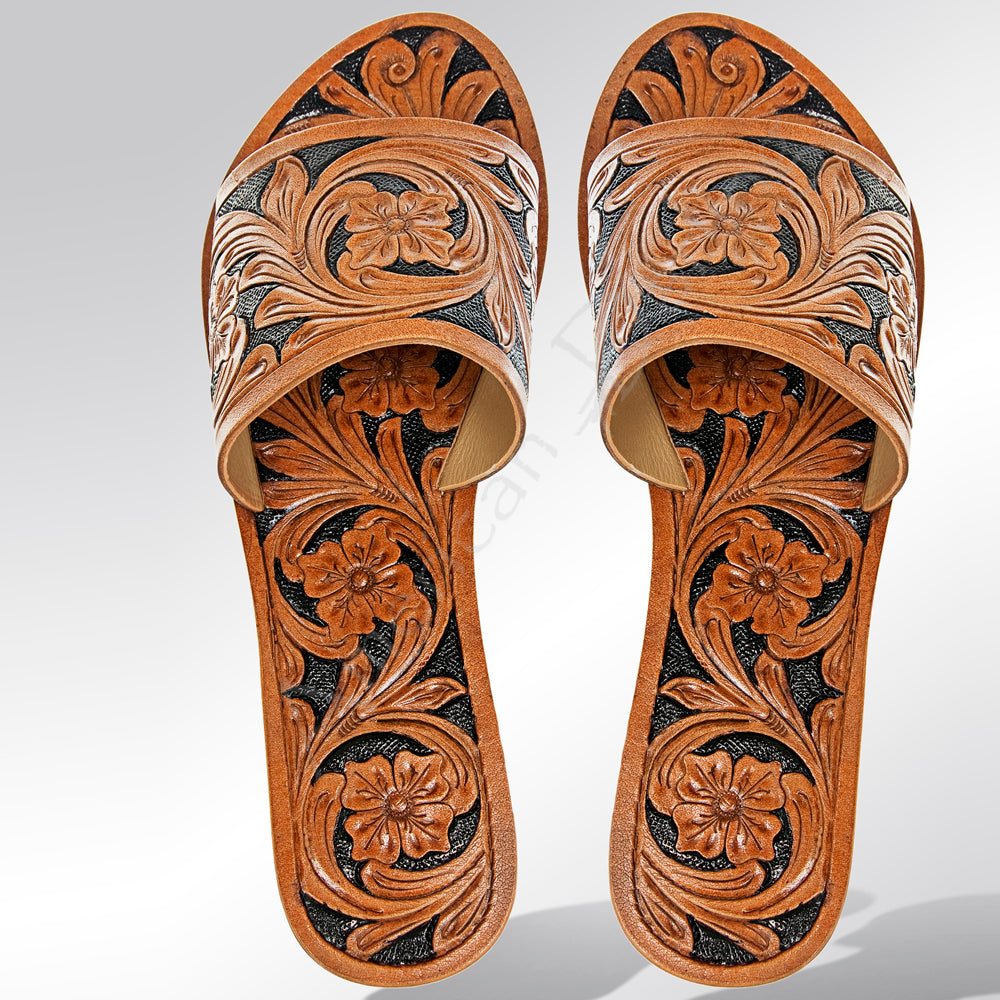 American Darling Adft101 Hand Tooled, Carved Genuine Leather Sandal Footwear Flip Flop | Tooled