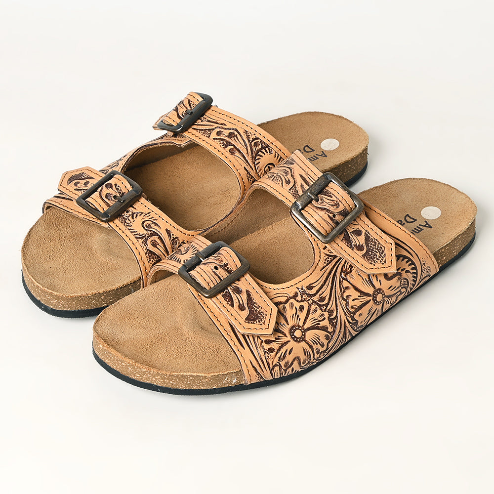 American Darling Adft101 Hand Tooled, Carved Genuine Leather Sandal Footwear Flip Flop | Tooled