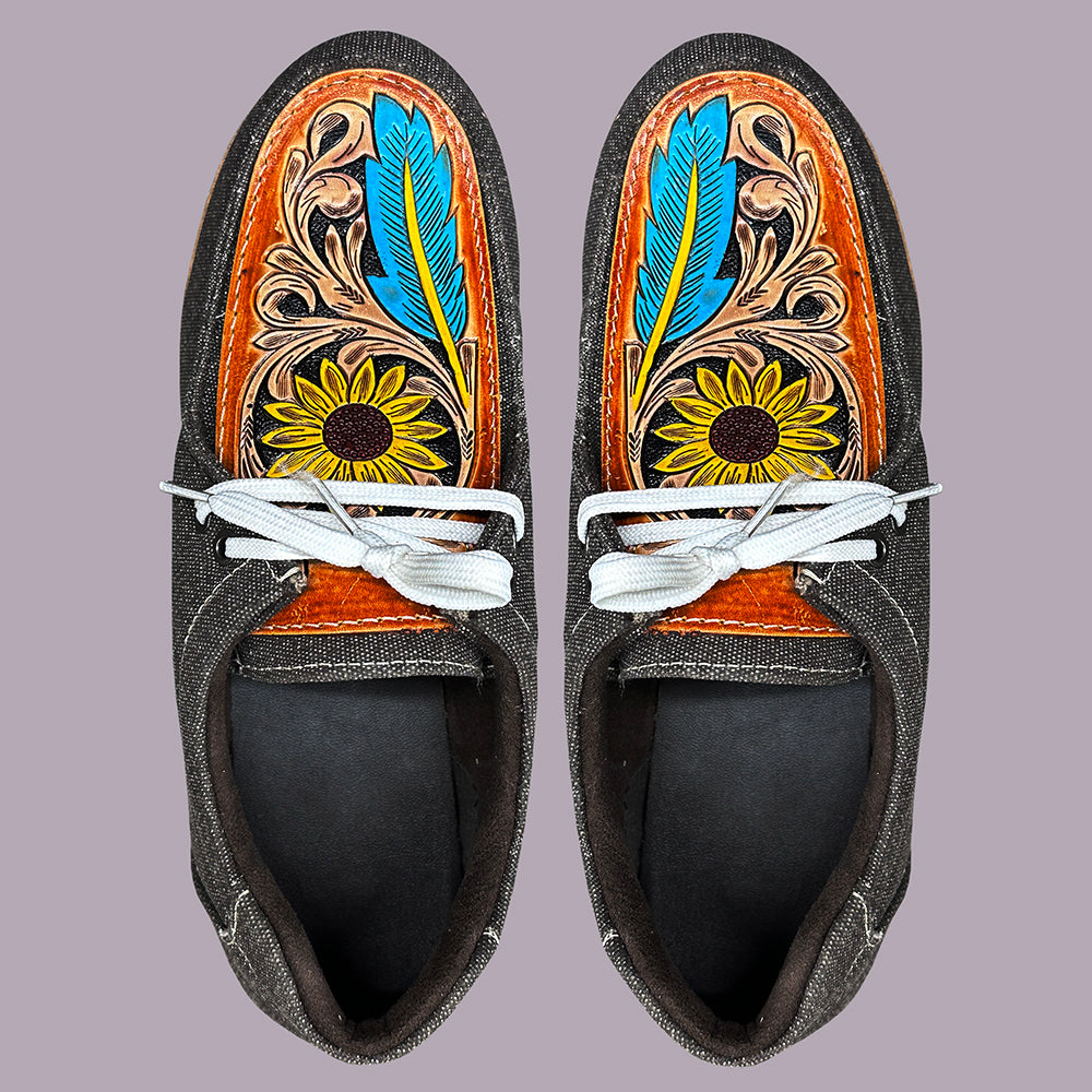 American Darling ADFT118 Hand tooled carved genuine leather trim lightweight shoe footwear slip on