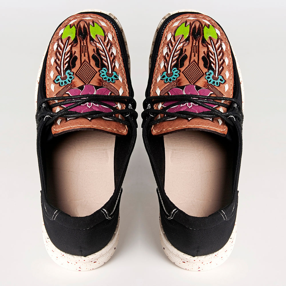 American Darling Hand tooled, carved genuine leather trim lightweight shoe footwear, slip on| Tooled Footwear