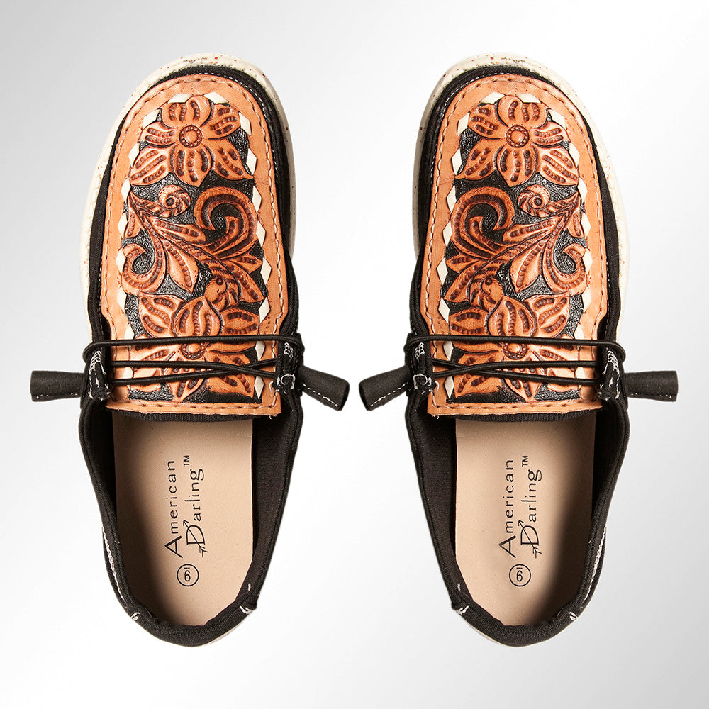 American Darling ADFT133BK13 Hand tooled carved genuine leather trim lightweight shoe footwear slip on