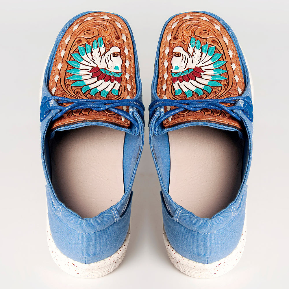 American Darling Hand tooled, carved genuine leather trim lightweight shoe footwear, slip on| Tooled Footwear