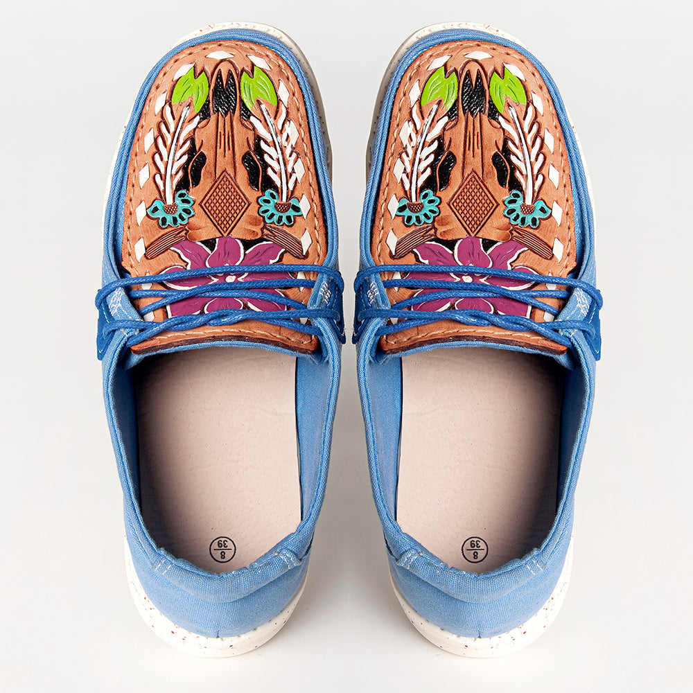 American Darling Hand tooled, carved genuine leather trim lightweight shoe footwear, slip on| Tooled Footwear