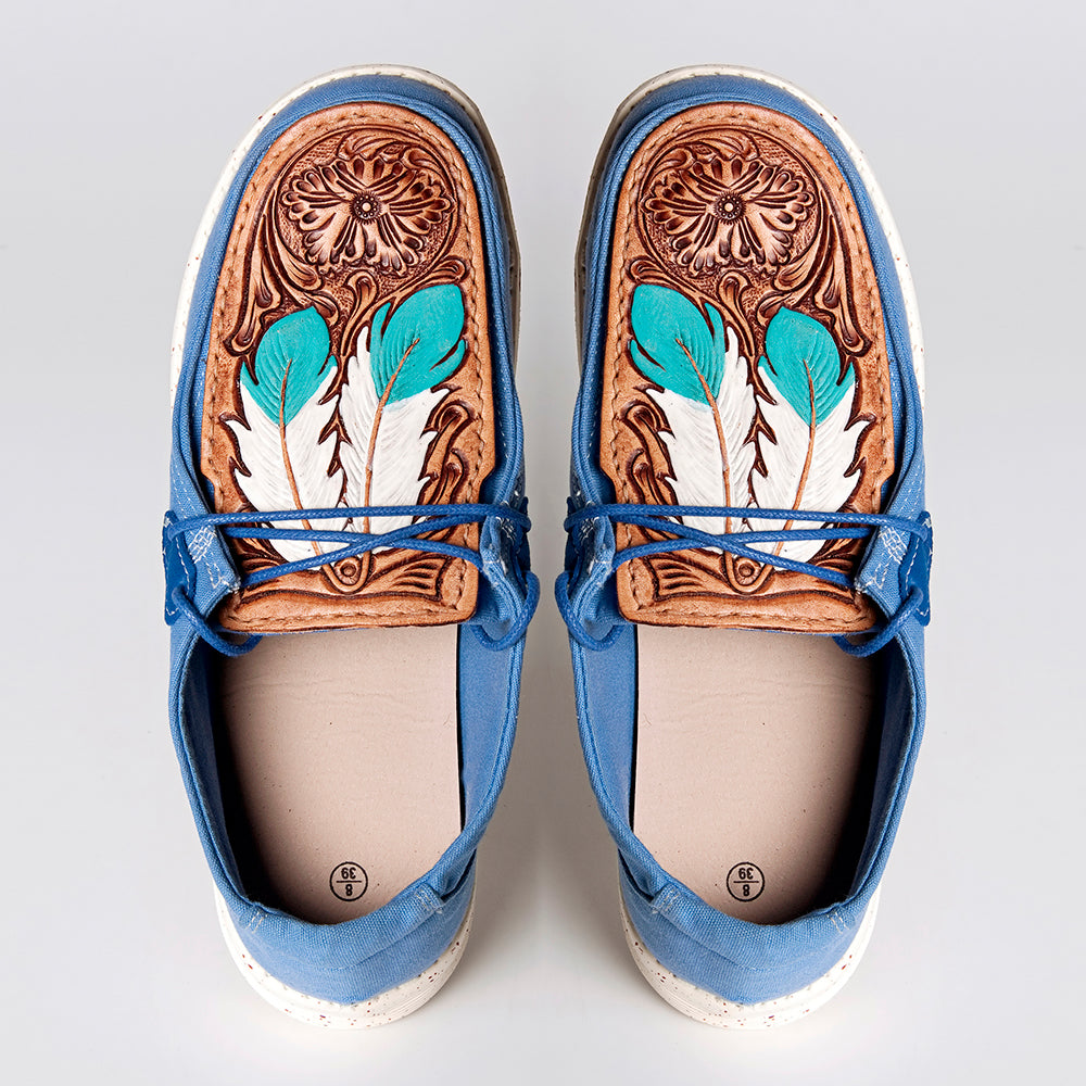 American Darling Hand tooled, carved genuine leather trim lightweight shoe footwear slip on| Tooled