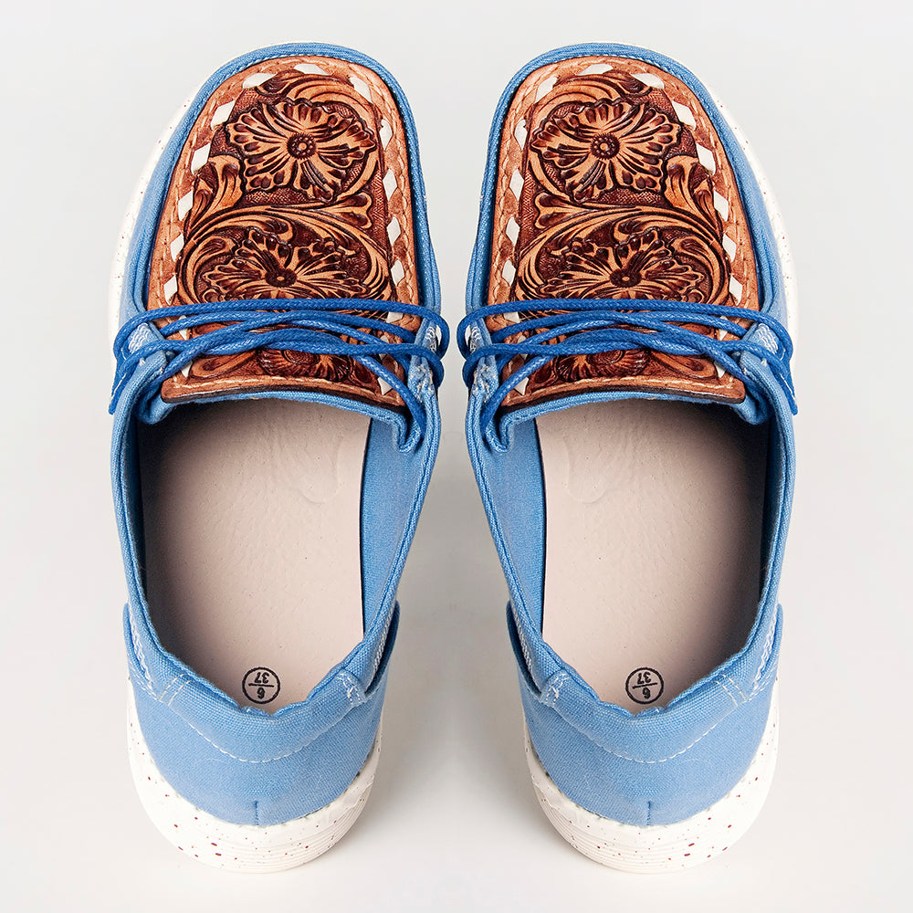 American Darling Hand tooled, carved genuine leather trim lightweight shoe footwear, slip on| Tooled Footwear