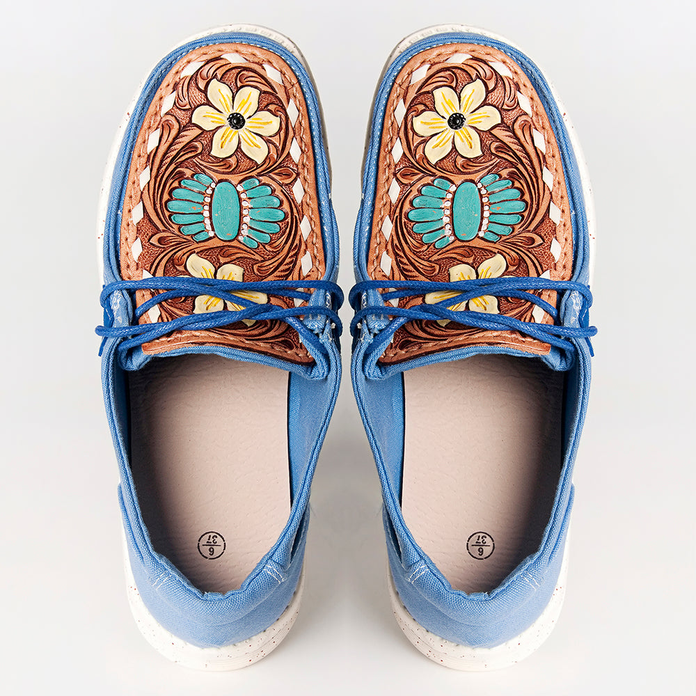 American Darling ADFT133BL5 Hand tooled, carved genuine leather trim lightweight shoe footwear| Tooled Footwear