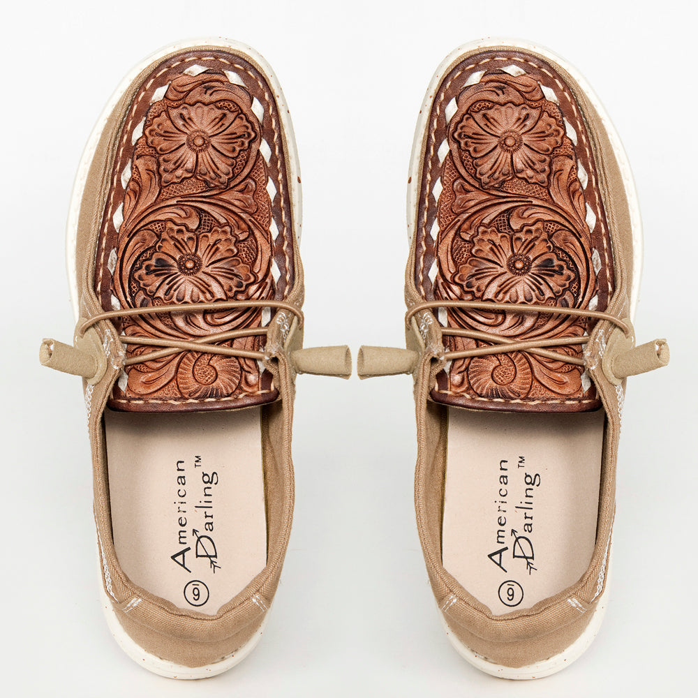 American Darling ADFT133BR4 Hand tooled, carved genuine leather trim lightweight shoe footwear| Tooled Footwear