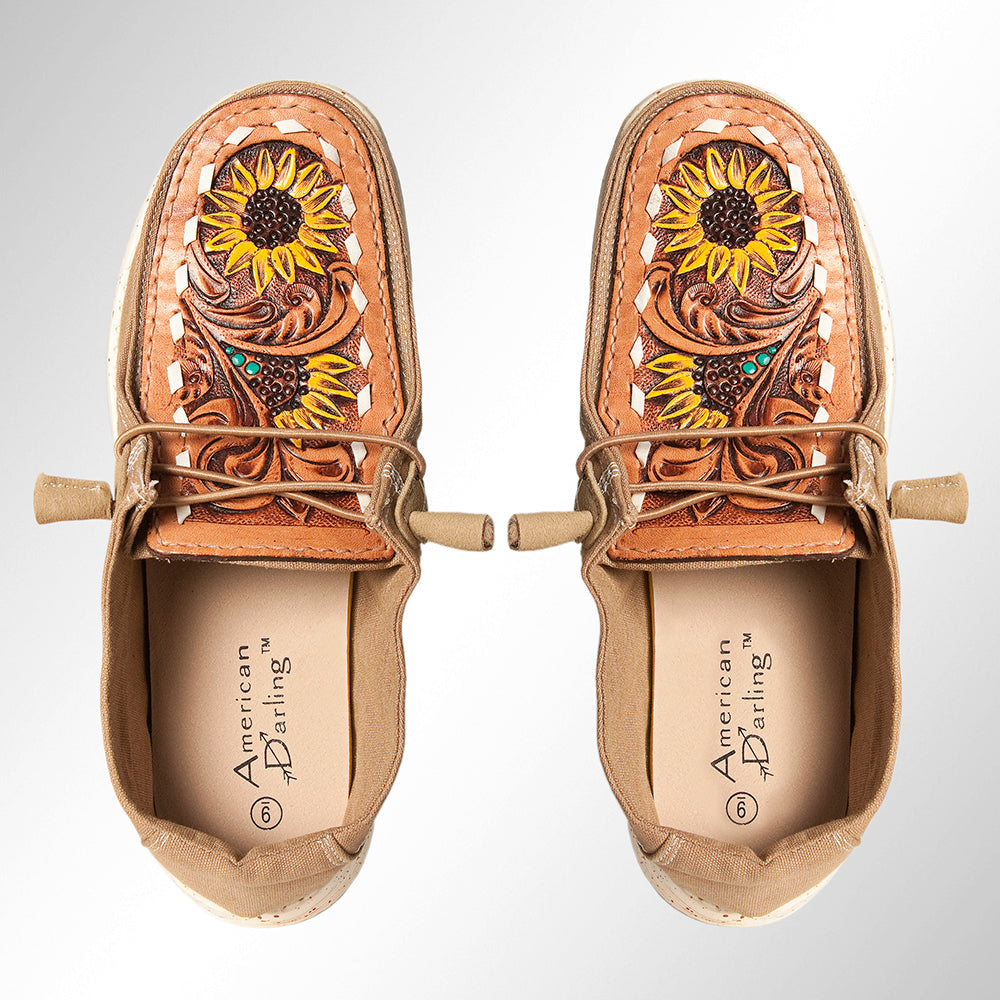 American Darling ADFT133BR6 Hand tooled, carved genuine leather trim lightweight shoe footwear| Tooled Footwear