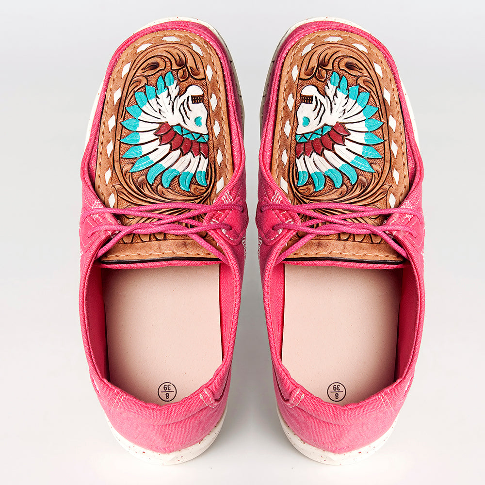 American Darling Hand tooled, carved genuine leather trim lightweight shoe footwear, slip on| Tooled Footwear