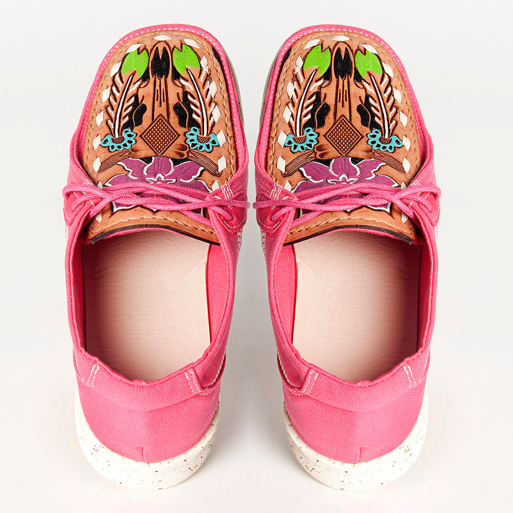 American Darling Hand tooled, carved genuine leather trim lightweight shoe footwear, slip on| Tooled Footwear