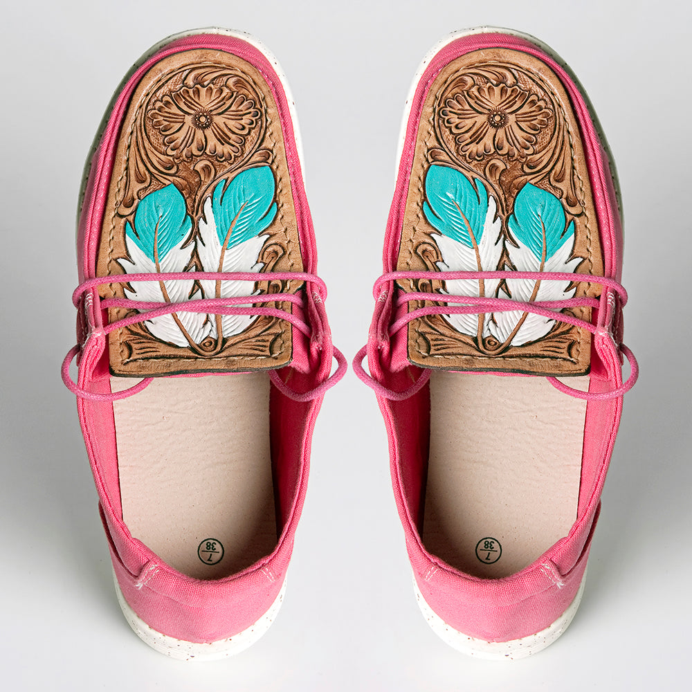 American Darling Hand tooled, carved genuine leather trim lightweight shoe footwear, slip on| Tooled Footwear