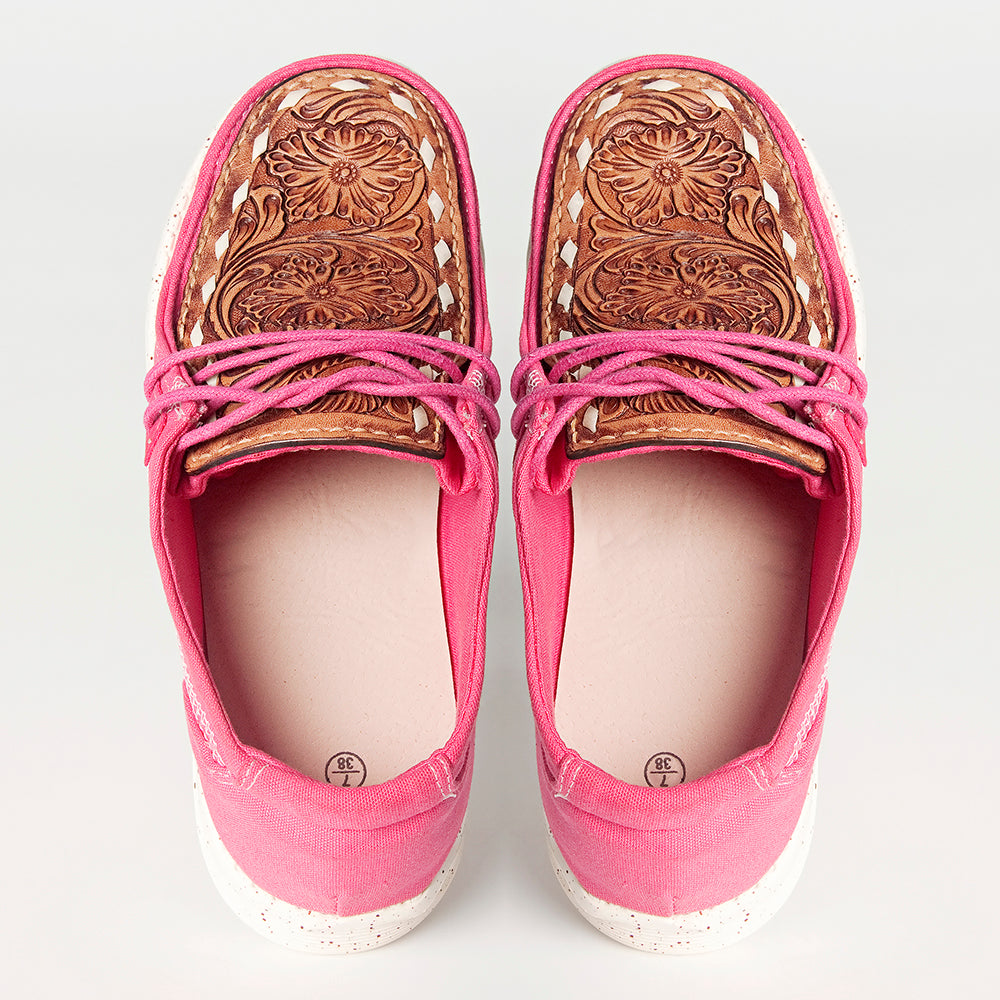 American Darling Hand tooled, carved genuine leather trim lightweight shoe footwear, slip on| Tooled Footwear