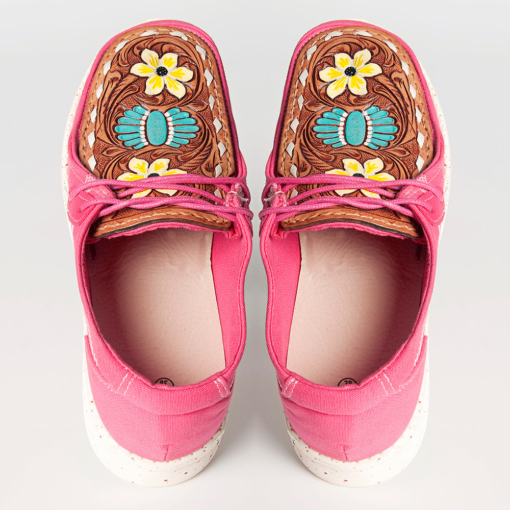 American Darling Hand tooled, carved genuine leather trim lightweight shoe footwear, slip on| Tooled Footwear