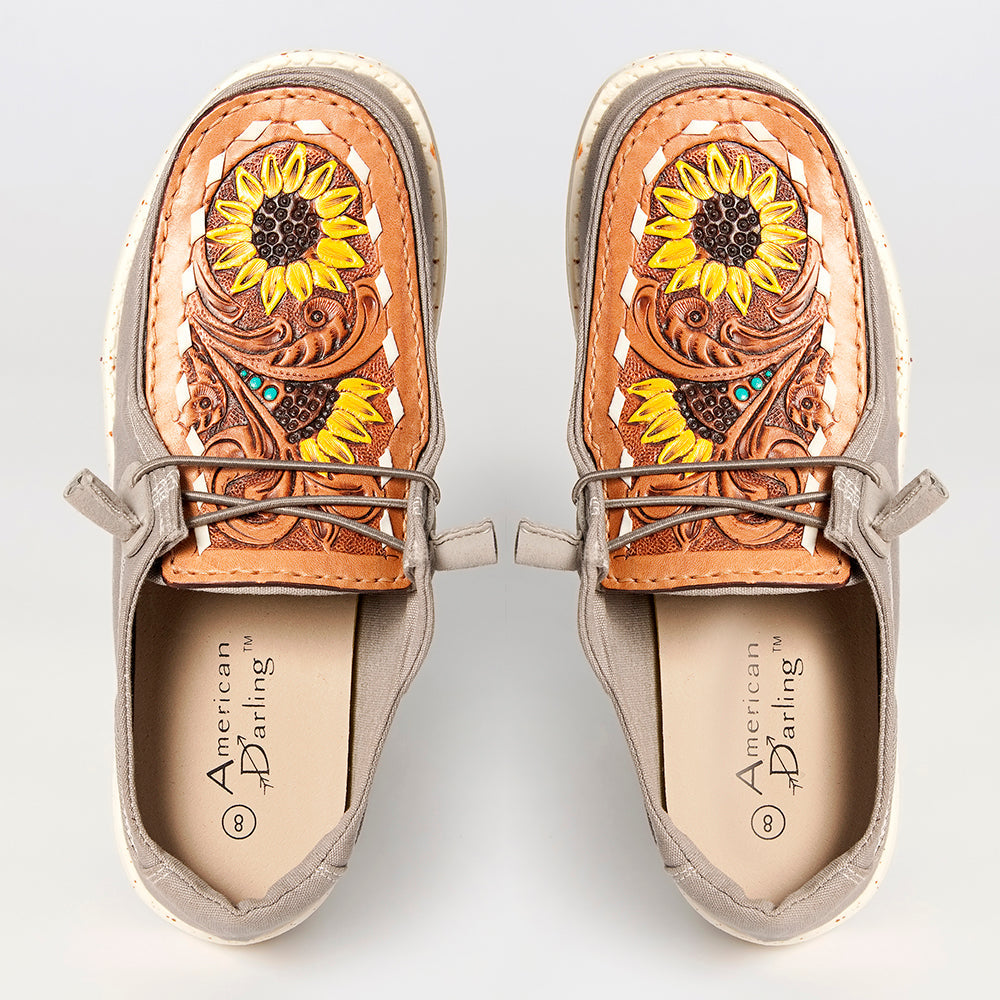 American Darling ADFT133GR6 Hand tooled carved genuine leather trim lightweight shoe footwear slip on