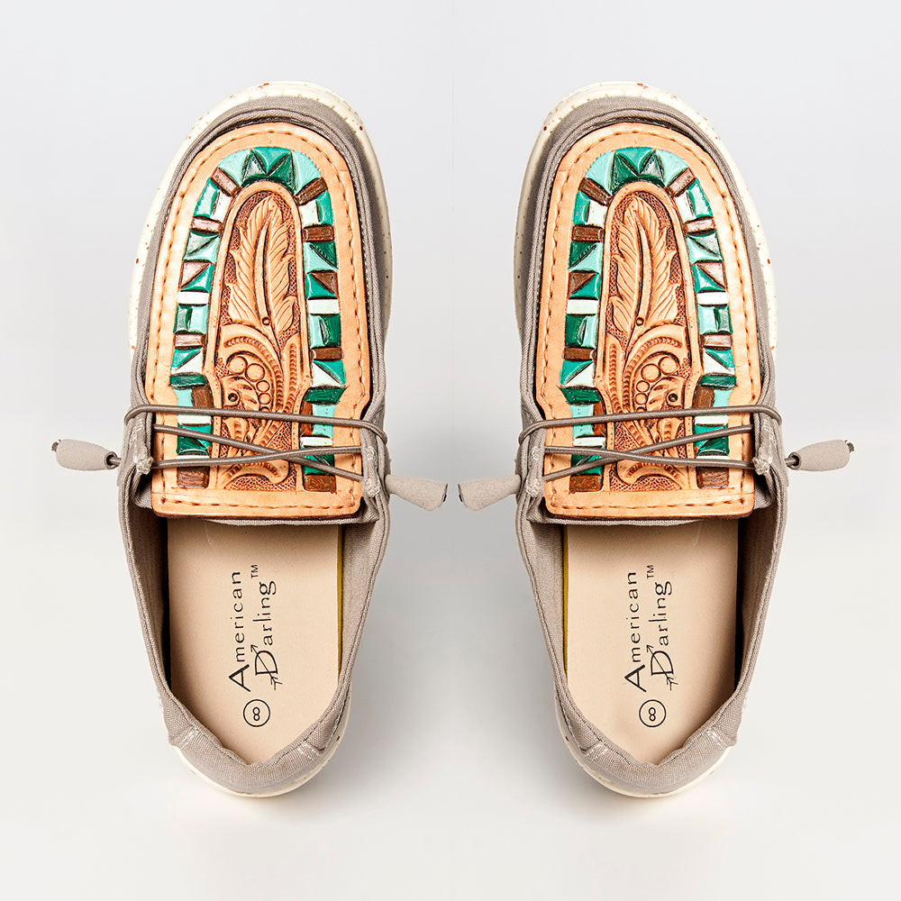 American Darling ADFT133GR8 Hand tooled carved genuine leather trim lightweight shoe footwear slip on