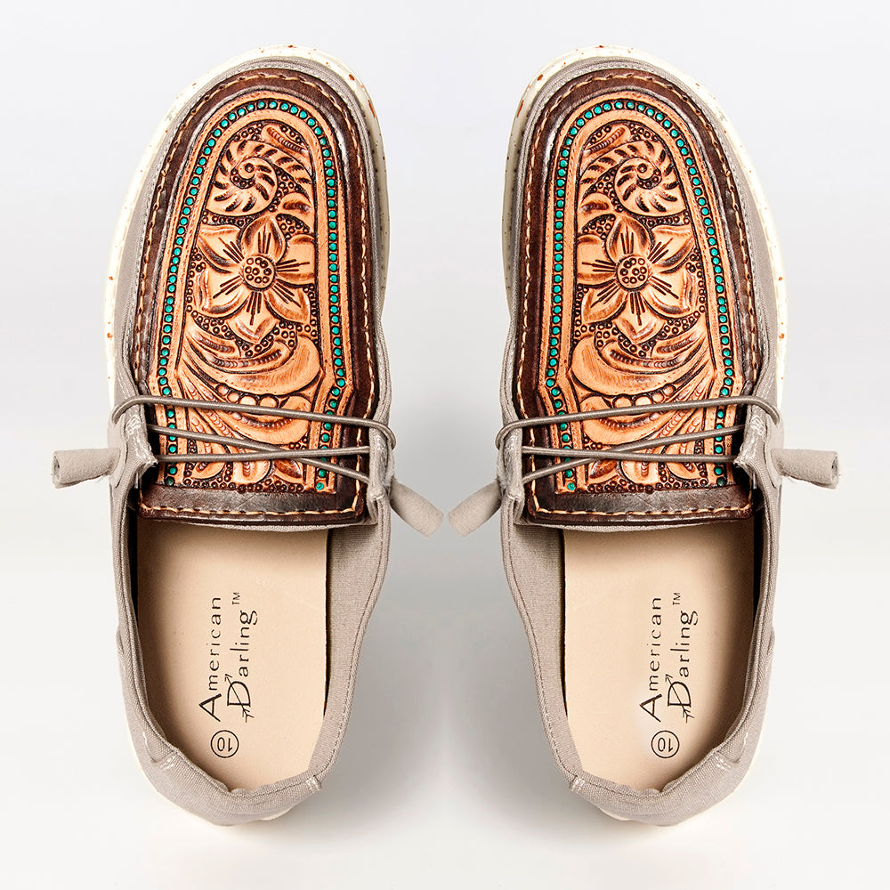 American Darling ADFT133GR9 Hand tooled carved genuine leather trim lightweight shoe footwear slip on