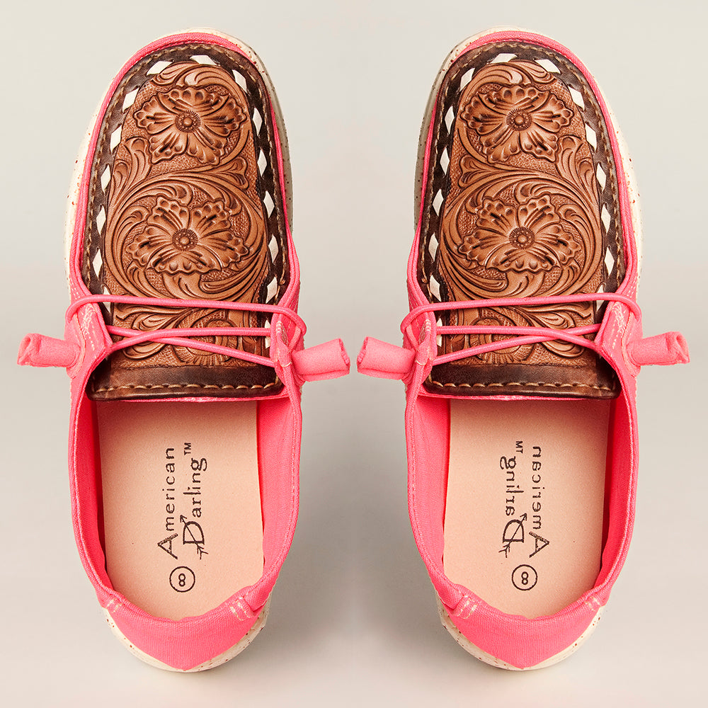 American Darling Hand tooled, carved genuine leather trim lightweight shoe footwear, slip on| Tooled Footwear