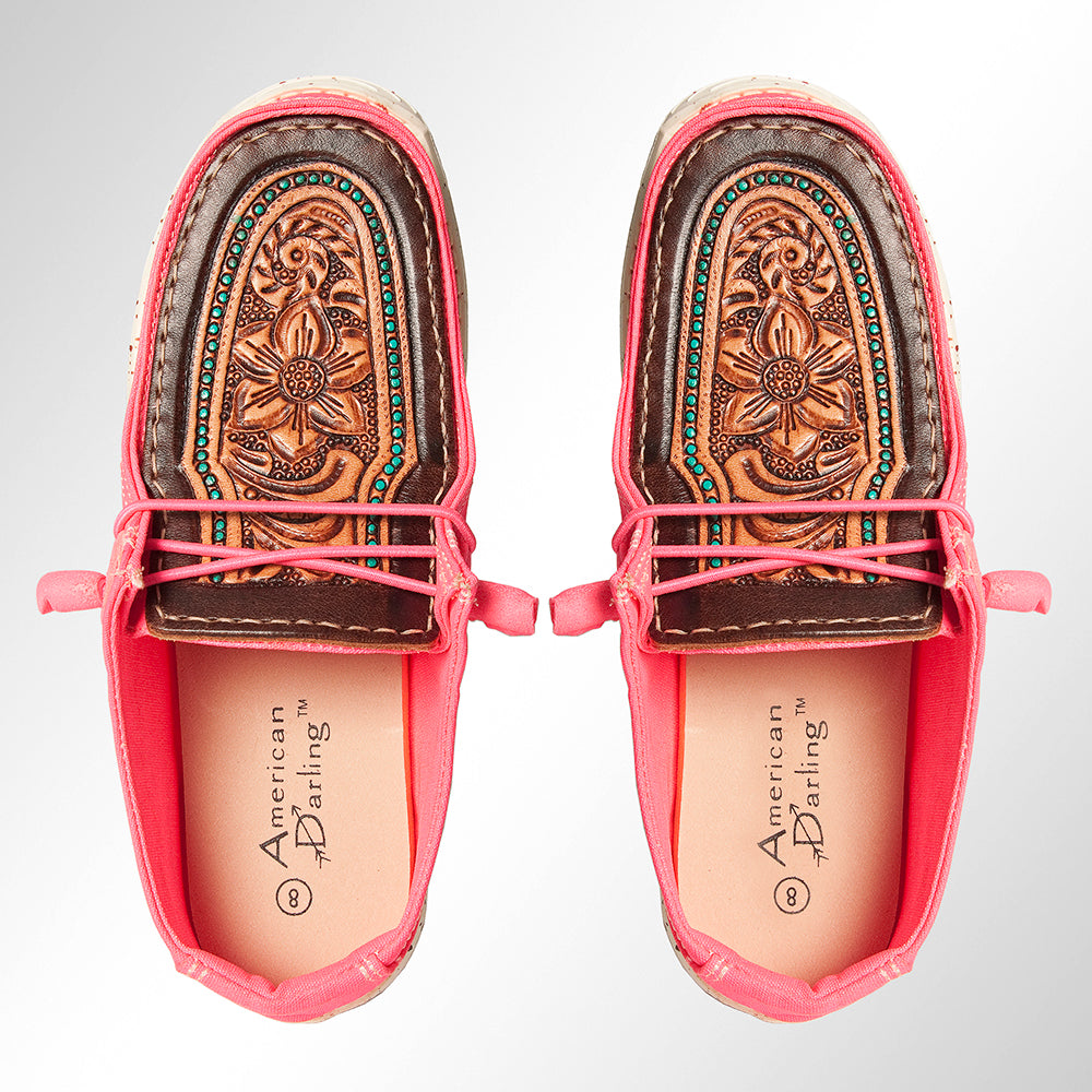 American Darling Hand tooled, carved genuine leather trim lightweight shoe footwear, slip on| Tooled Footwear