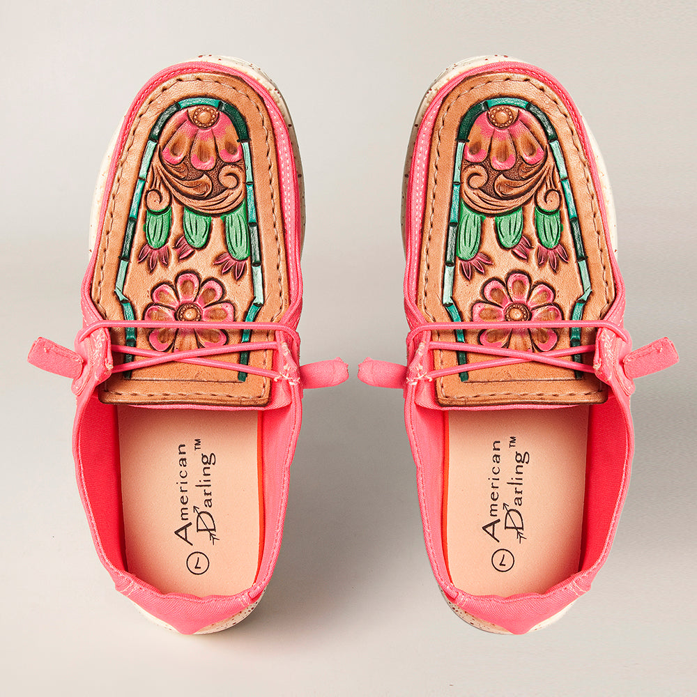 American Darling Hand tooled, carved genuine leather trim lightweight shoe footwear, slip on| Tooled Footwear