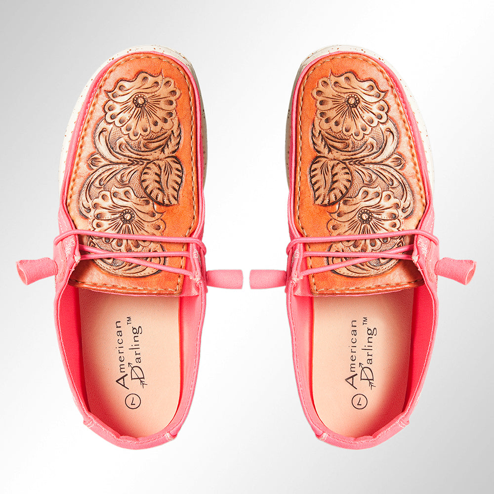 American Darling Hand tooled, carved genuine leather trim lightweight shoe footwear, slip on| Tooled Footwear