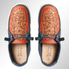 American Darling Hand tooled, carved genuine leather trim lightweight shoe footwear, slip on| Tooled Footwear