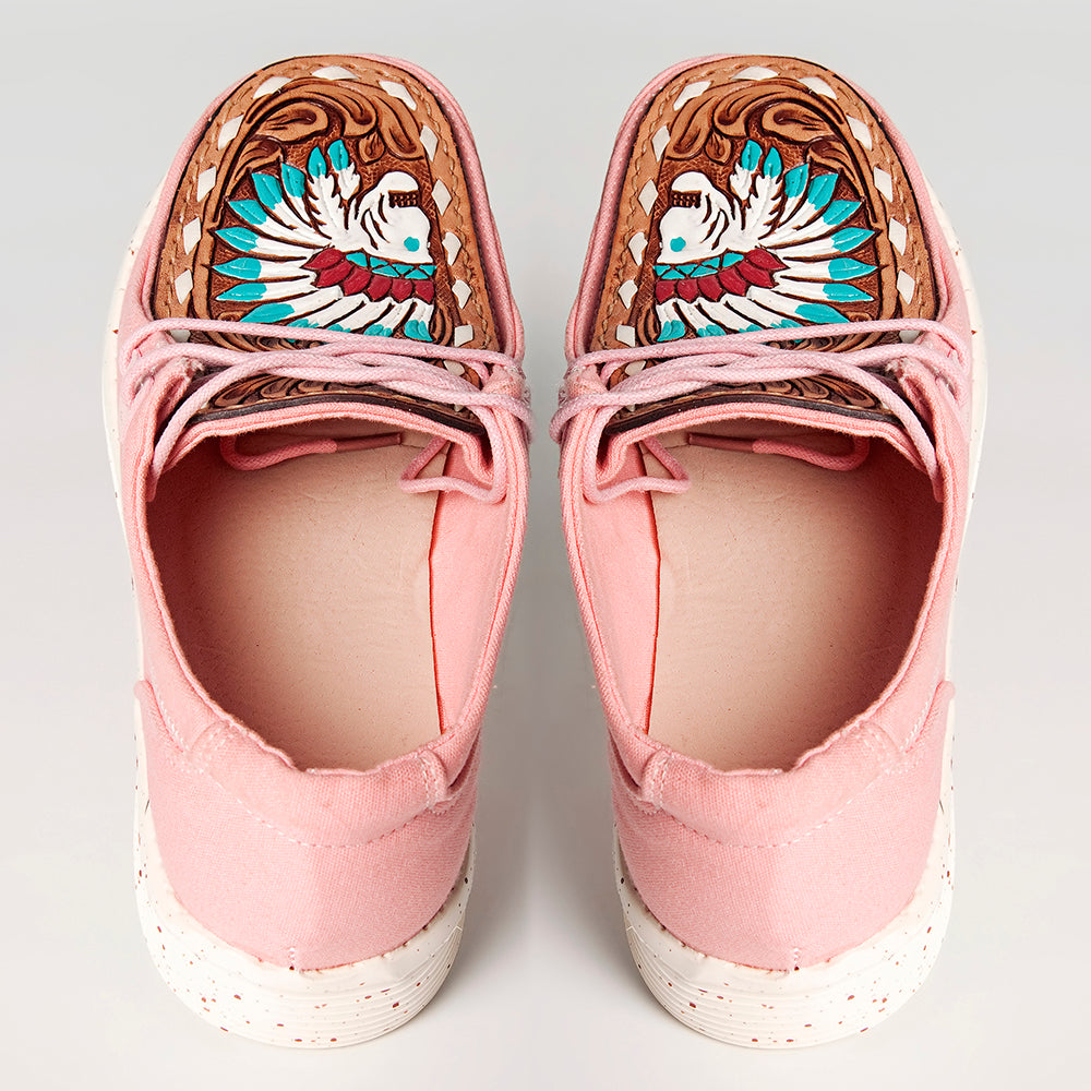 American Darling Hand tooled, carved genuine leather trim lightweight shoe footwear, slip on| Tooled Footwear