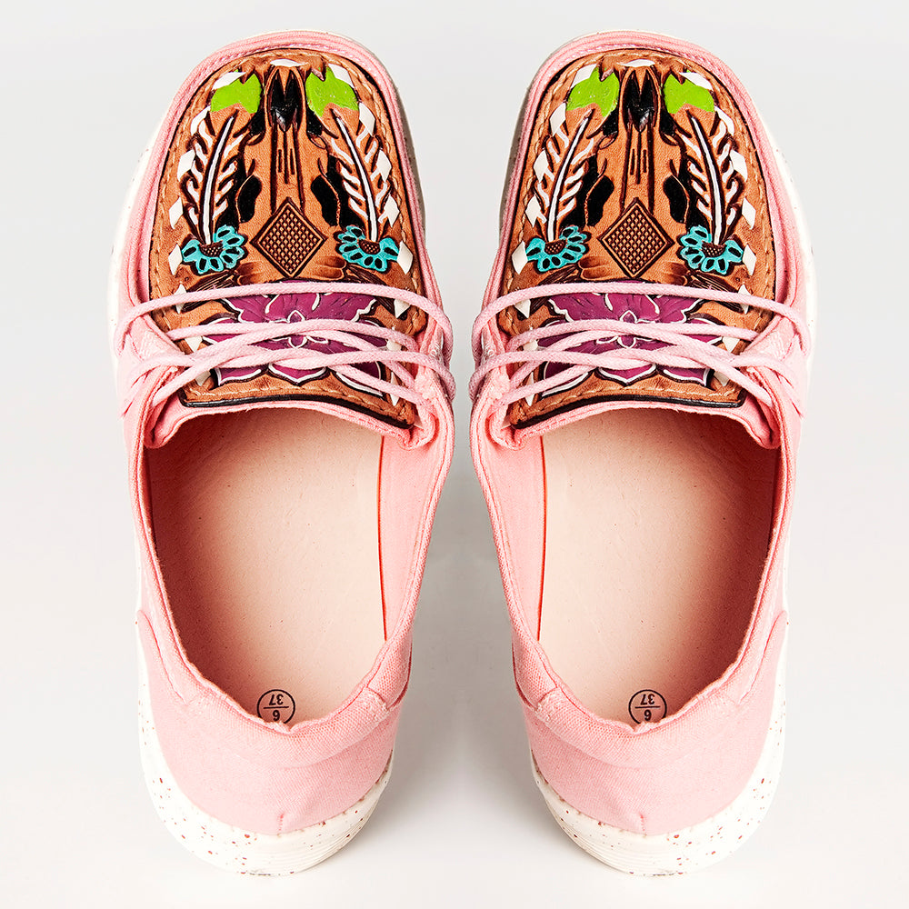 American Darling Hand tooled, carved genuine leather trim lightweight shoe footwear, slip on| Tooled Footwear