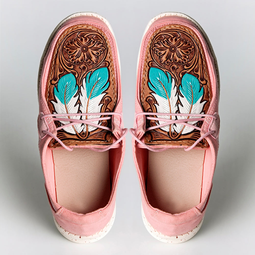 American Darling Hand tooled, carved genuine leather trim lightweight shoe footwear, slip on| Tooled Footwear