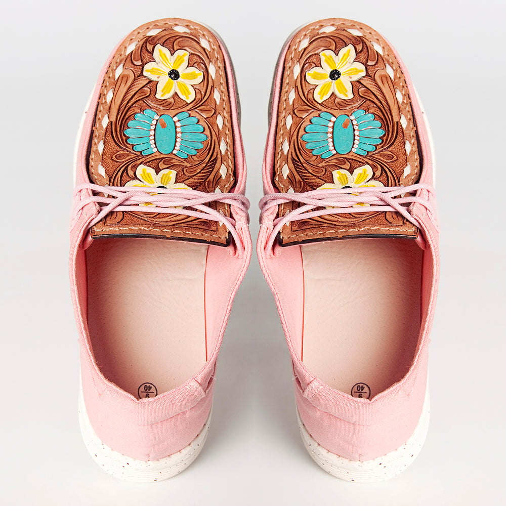 American Darling Hand tooled, carved genuine leather trim lightweight shoe footwear, slip on| Tooled Footwear