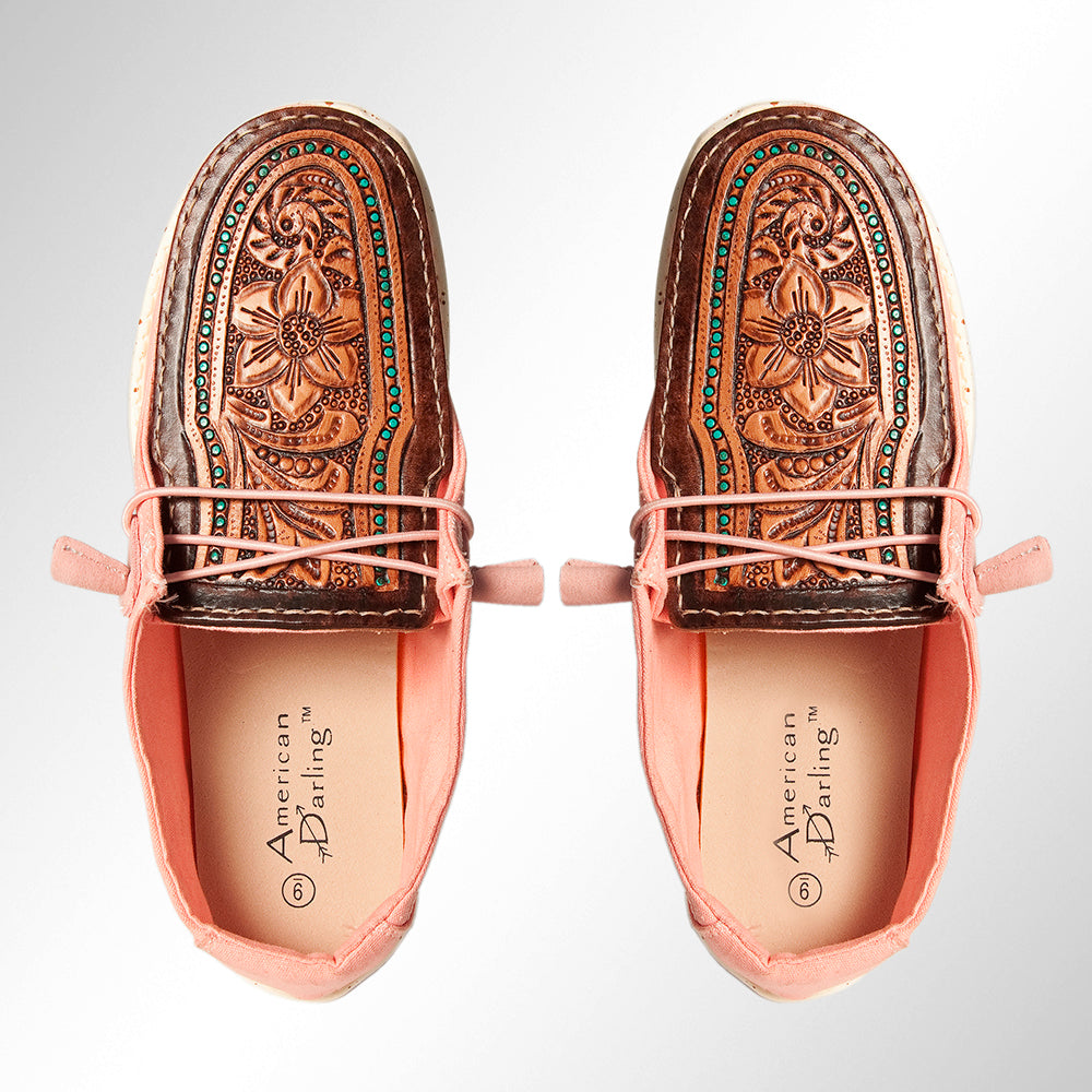 American Darling Hand tooled, carved genuine leather trim lightweight shoe footwear, slip on| Tooled Footwear